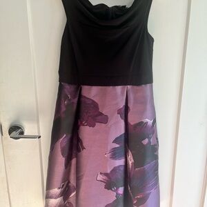 Le Chateau Black and Purple Midi Dress
